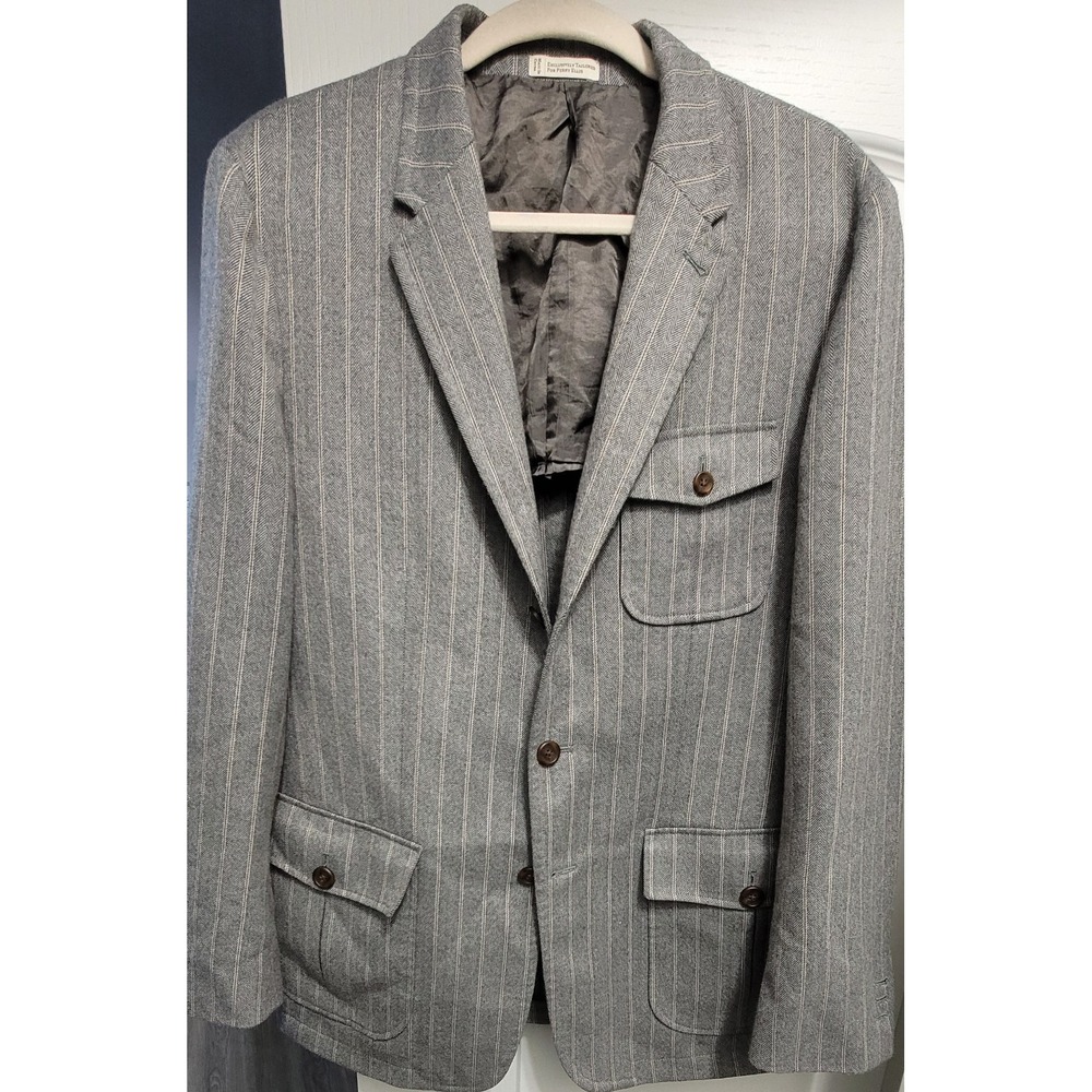 Vtg Perry Ellis Men's Grey Pinstripe 3 On 2 Button‎ Sportcoat Size 42 Regular